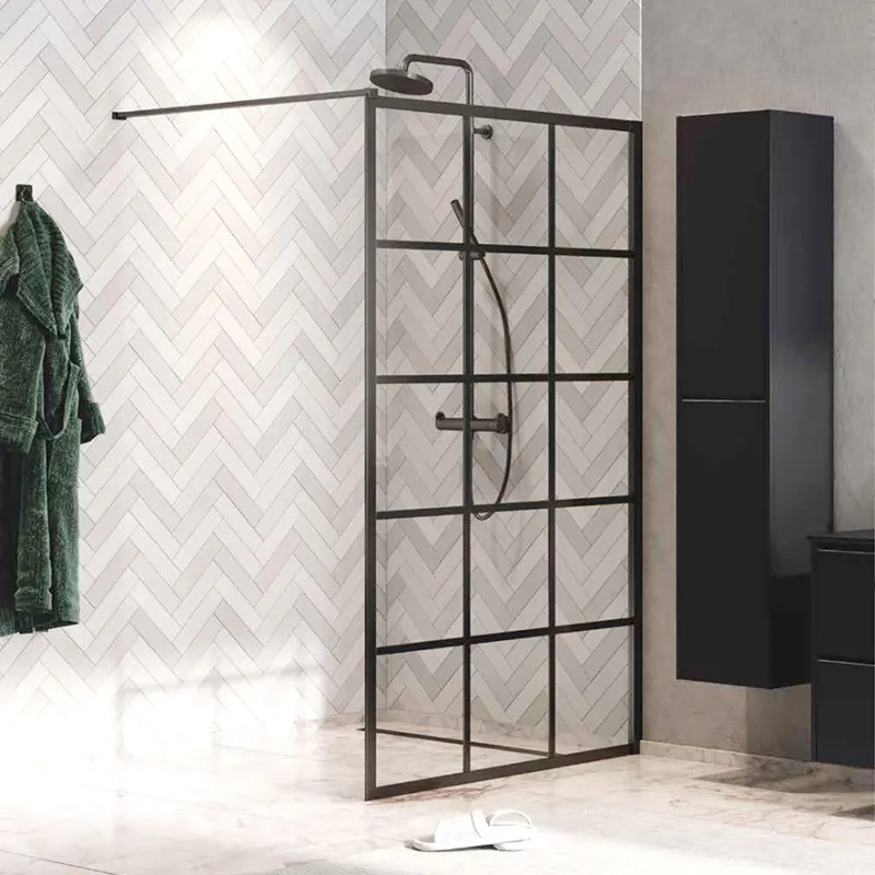 Matrix Walk-in fastfelt med ruter 100cm - sort